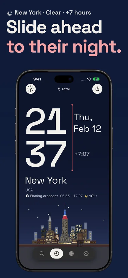 Slide ahead to their night.. New York · Clear · +7 hours